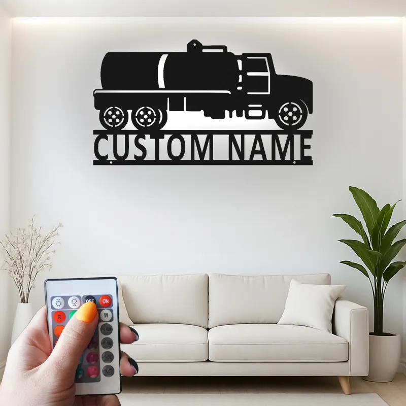 Insegna in metallo LED per camion cisterna | Insegna da parete personalizzata per ufficio | Decorazione industriale personalizzata per camionisti e logistica
