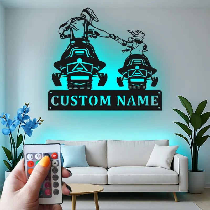 Custom Motocross Duo Led Light Metal Wall Art Personalized Gift for Dirt Bike Enthusiasts Garage or Man Cave Decor