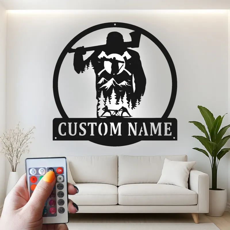 Custom Lumberjack Metal Sign | LED Mountain Wall Art | Personalized Outdoorsman Gift for Rustic Cabin Decor