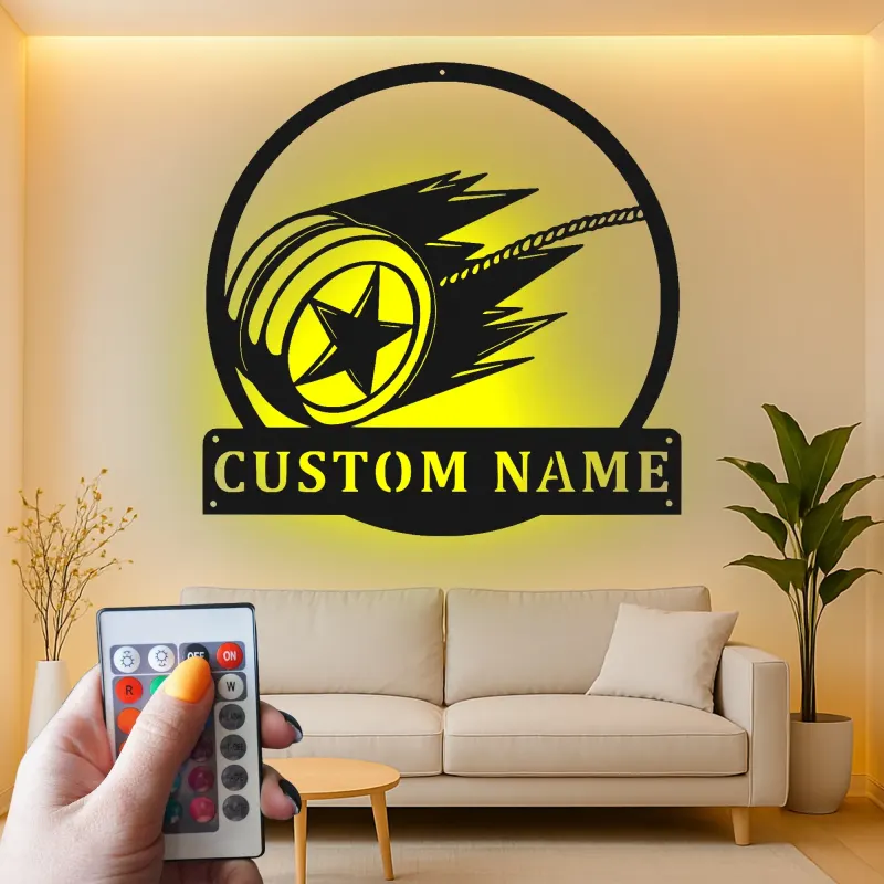 Custom Yo-Yo Led Light Metal Wall Art Personalized Gift for Toy Enthusiasts Game Room Decor