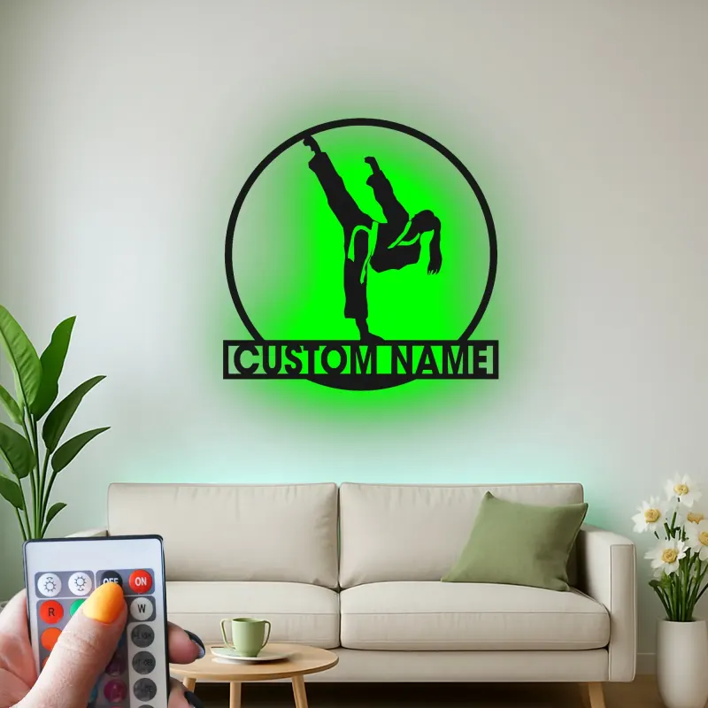 Insegna in metallo personalizzata LED Karate Kick Regalo per Arti Marziali Decorazione per Dojo o Palestra