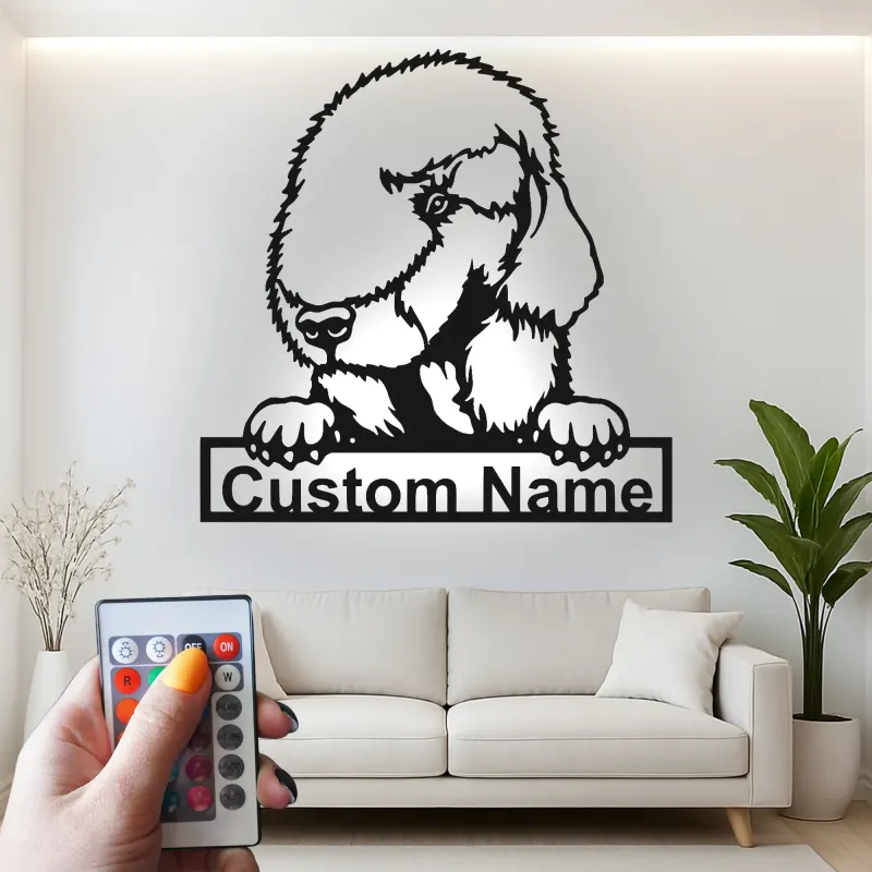 Insegna in metallo personalizzata con luce LED a forma di cane pastore regalo per amanti dei cani decorazione per soggiorno 1