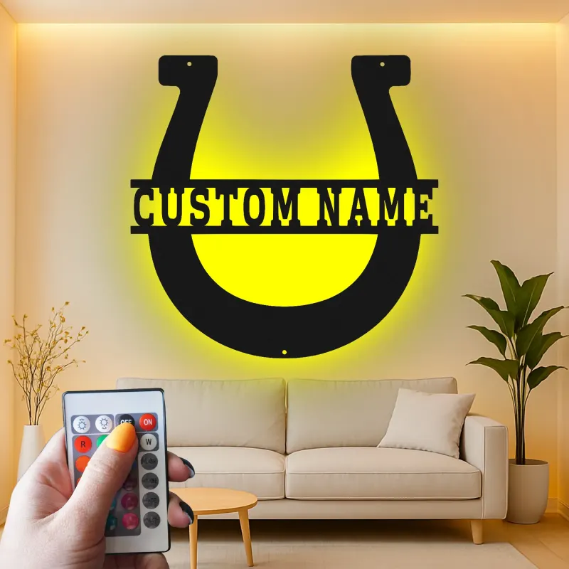 Personalized Horseshoe Sign with LED | Custom Name Metal Wall Art | Rustic Farmhouse & Barn Decor | Gift for Horse Lover