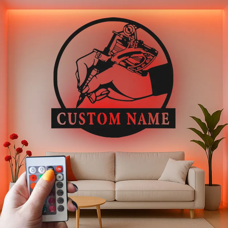 Custom Tattoo Artist LED Sign | Personalized Metal Wall Art for Tattoo Studios | Gift for Tattooist Shop Owner