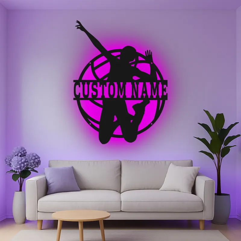 Custom Volleyball Player Led Light Metal Wall Art Personalized Sports Gift for Athletes Game Room Decor 1