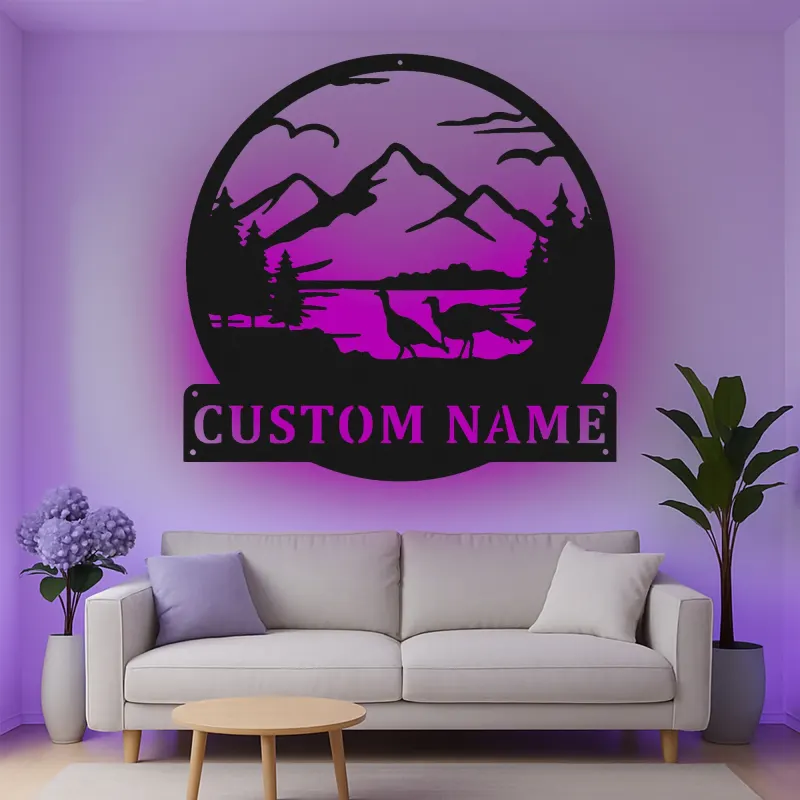 Cartel de metal LED de escena montañosa personalizado, regalo para amante de la naturaleza, decoración de cabaña o refugio
