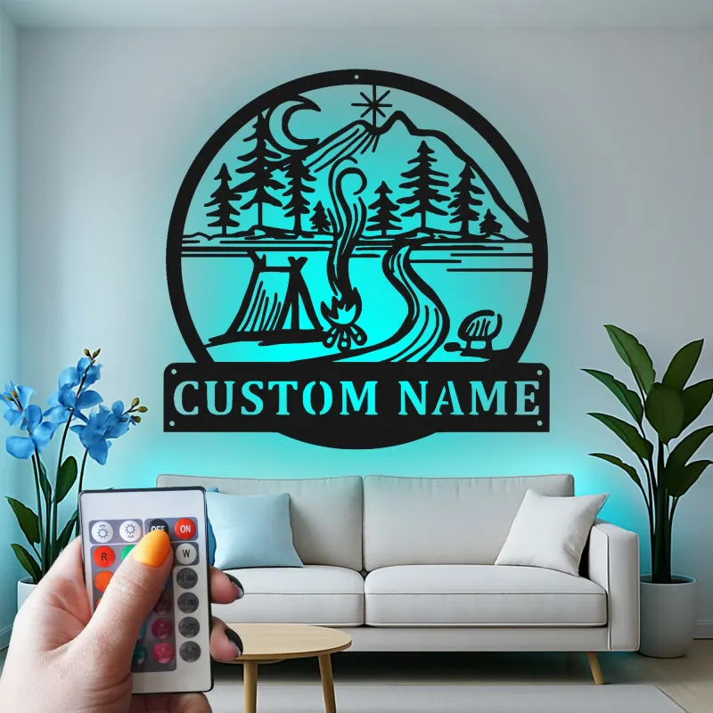 Décoration murale en métal LED personnalisée sur le thème du camping