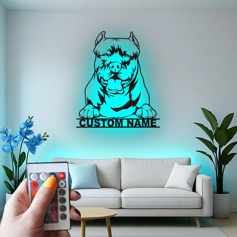 Insegna in metallo LED personalizzata per Pit Bull, regalo per amanti dei cani, decorazione per soggiorno