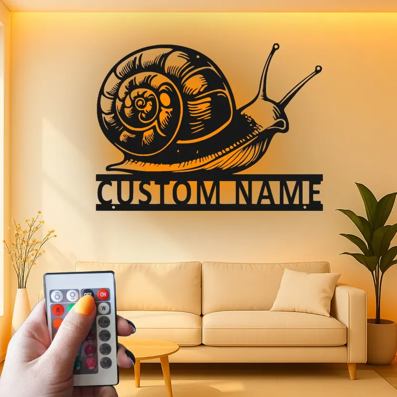 Custom Snail Metal Wall Art with LED | Personalized Gardener Gift | Outdoor Patio & Garden Decor | Realistic Silhouette Sign