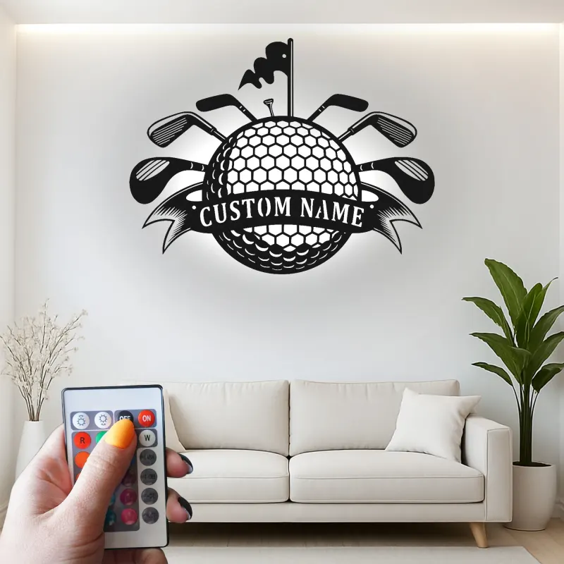 Cartel LED de golf personalizado | Decoración mural de metal personalizada para cueva del hombre | Regalo de golfista para él | Decoración para bar en casa