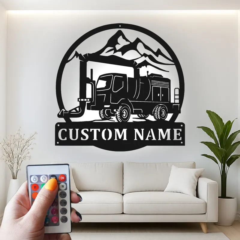 Custom Mountain Crane Truck Led Light Metal Wall Art Personalized Gift for Construction Enthusiasts Garage Decor