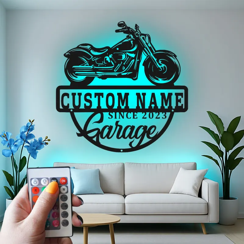 Décoration murale en métal LED personnalisée pour moto, cadeau de garage pour lui, décoration de man cave 1