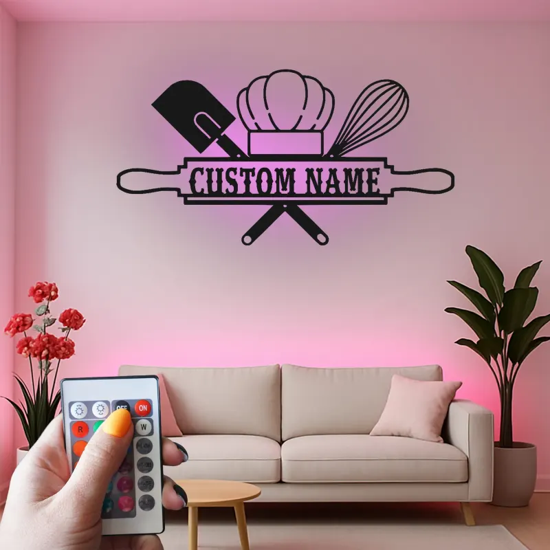 Insegna in metallo retroilluminata con chef di panetteria regalo personalizzato per panettieri decorazione per cucina per appassionati di cucina