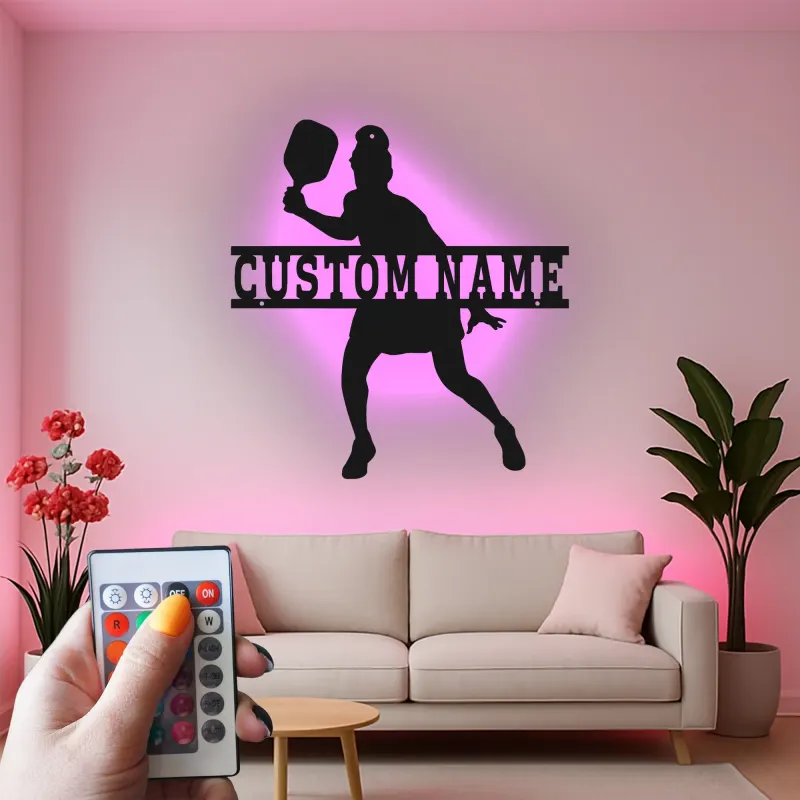 Insegna in metallo personalizzata per Giocatore di Pickleball con Luce LED Regalo Sportivo per Atleti Decorazione per Sala Giochi