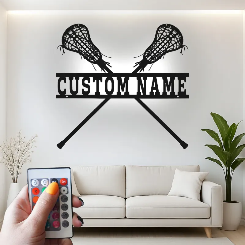 Personalized Lacrosse Sign | LED Metal Wall Art | Custom Name Decor for Player Bedroom | Sports Gift