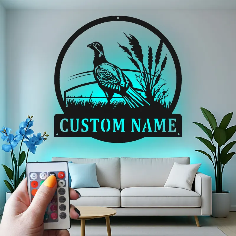 Pheasant Metal Wall Art | Custom Wildlife Sign with LED | Personalized Hunter Gift for Cabin Decor