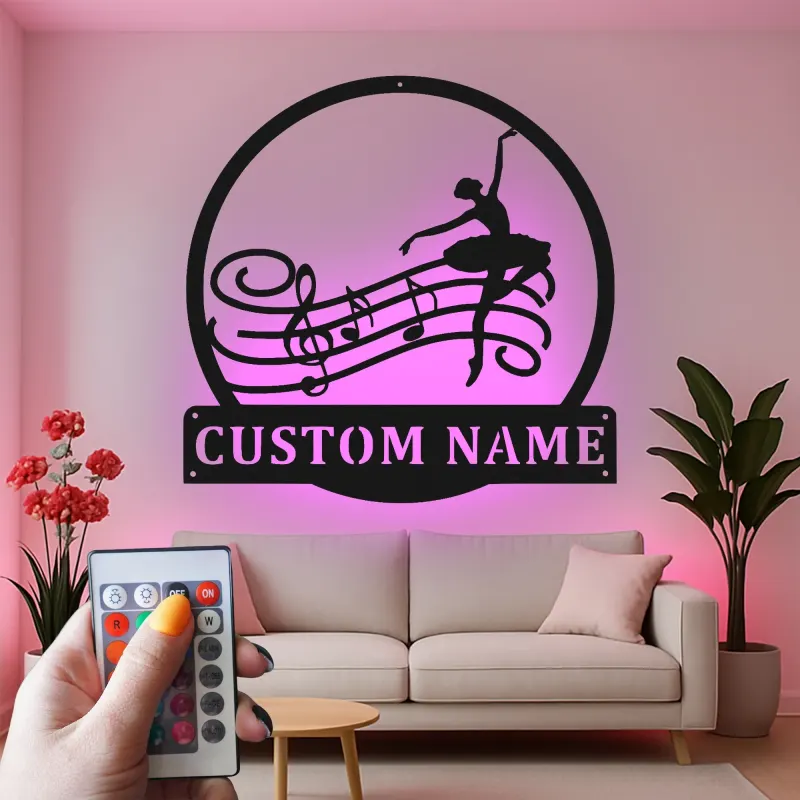 Personalisiertes Ballerina Musiknoten LED-beleuchtetes Metallschild - Tänzer Geschenk für Ballettliebhaber - Schlafzimmer oder Studiodekor