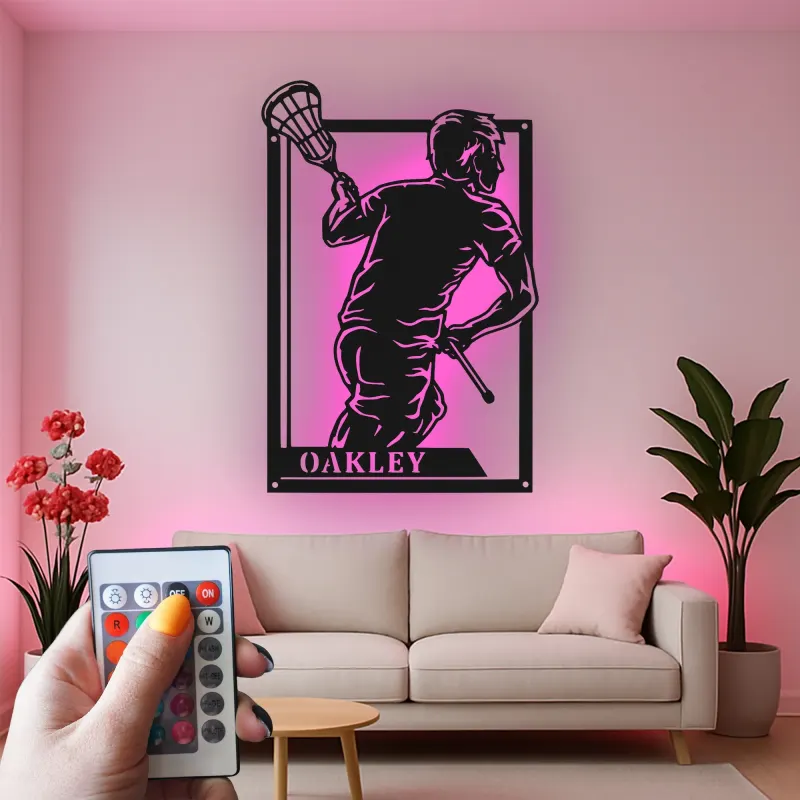 Insegna LED Personalizzata per Giocatore di Lacrosse | Insegna in Metallo Personalizzata | Decorazione per Camera da Ragazzo & Regalo Sportivo per Atleta | LAZERDIZAYN.CO