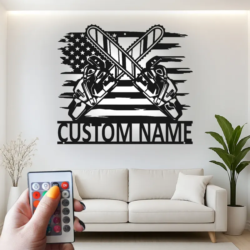 Décoration murale en métal personnalisée scie à chaîne drapeau américain
