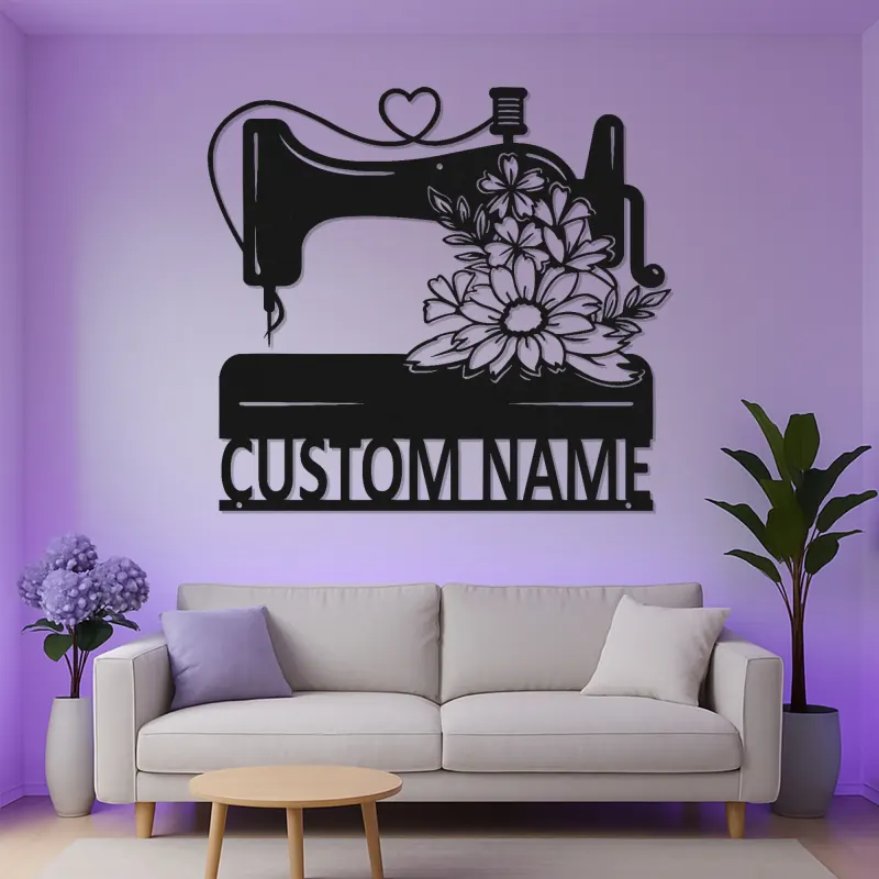 Custom Sewing Machine Sign | Personalized LED Metal Wall Art | Seamstress Gift & Craft Room Decor