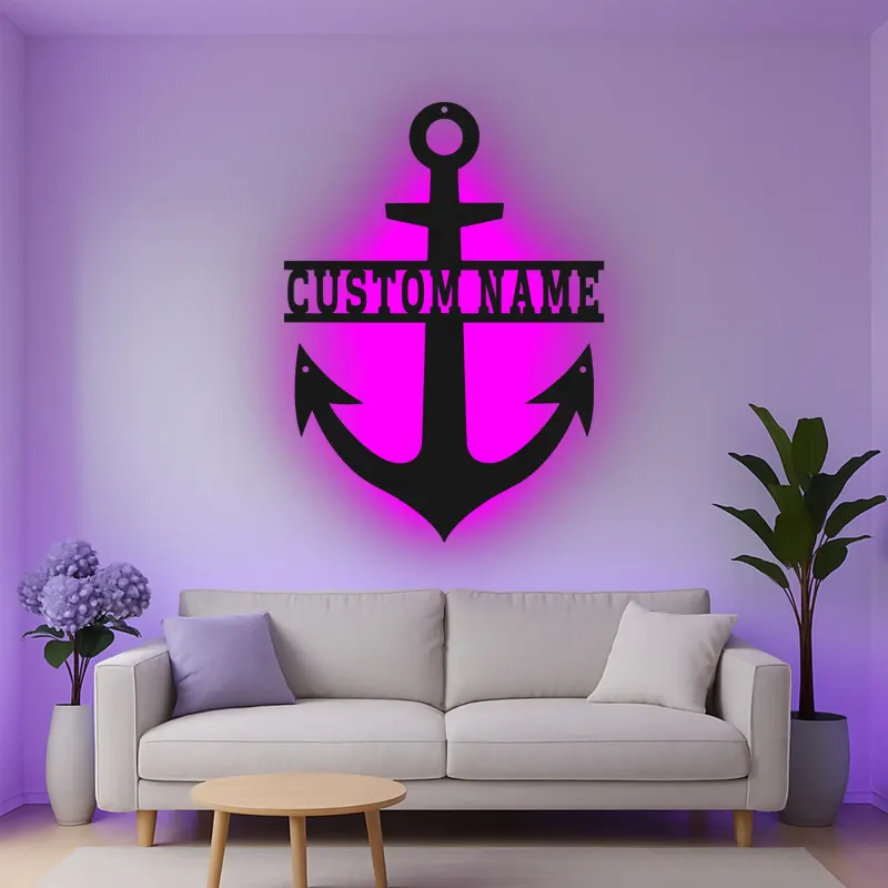 Insegna in metallo personalizzata con ancora e luce LED regalo nautico per amanti delle barche decorazione casa al mare