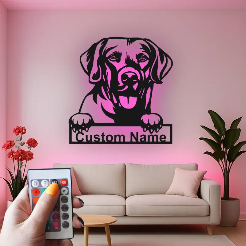 Custom Labrador Retriever Led Light Metal Wall Art Personalized Dog Lover Gift Living Room Pet Decor