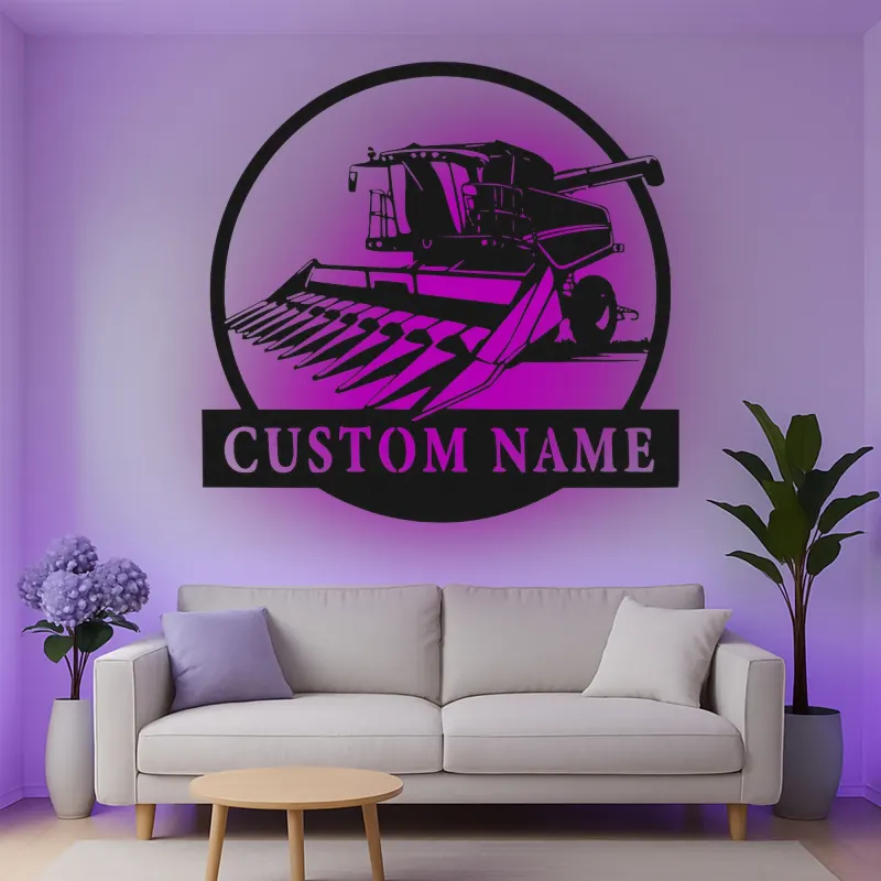 Custom Combine Harvester Led Light Metal Wall Art Farmer Gift Rustic Farmhouse Decor 1