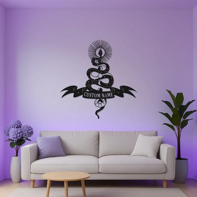 Insegna LED con serpente mistico | Arte in metallo personalizzata | Decorazione celestiale per saloni e studi | Targa gotica personalizzata