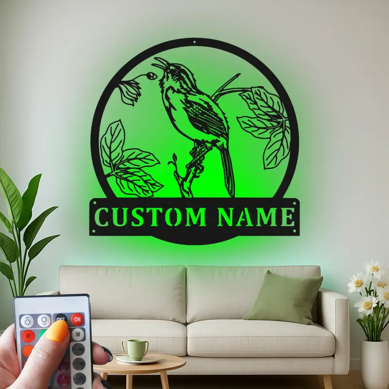 Personalisiertes LED-beleuchtetes Metall-Wandkunst mit Vogel und Zweig – Geschenk für Naturfreunde, Garten- oder Terrassendekor
