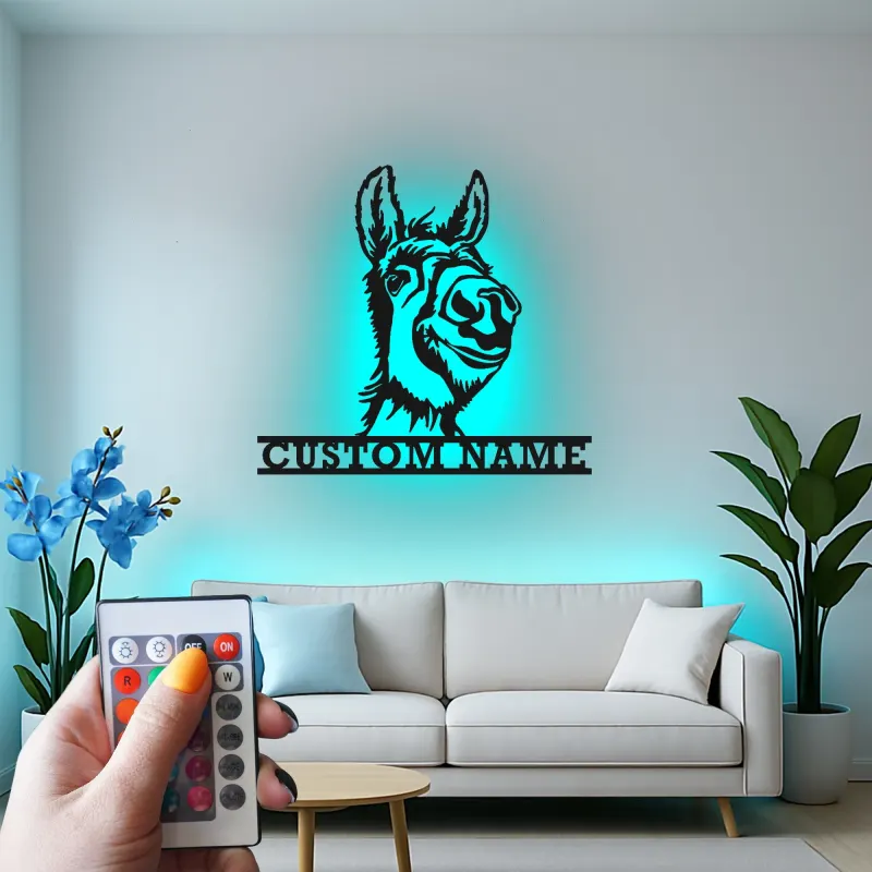 Cartel de metal LED personalizado Burro Regalo rústico para decoración del hogar para amantes de los animales 1