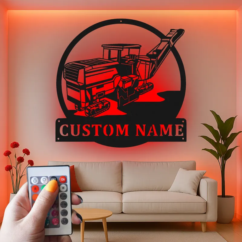 Décoration murale en métal LED personnalisée pour excavateur - Cadeau pour passionnés de construction, décoration de garage ou de bureau