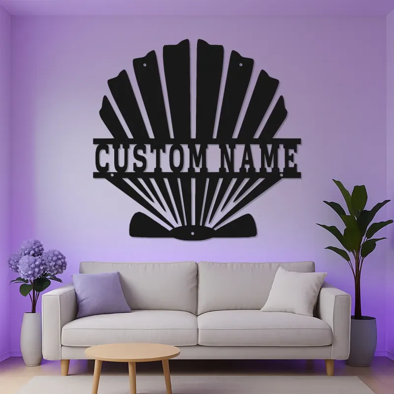 Décoration murale en métal en forme de coquillage | Panneau LED personnalisé pour décor côtier | Cadeau nautique inspiré de l'Art Déco pour maison de plage ou entreprise