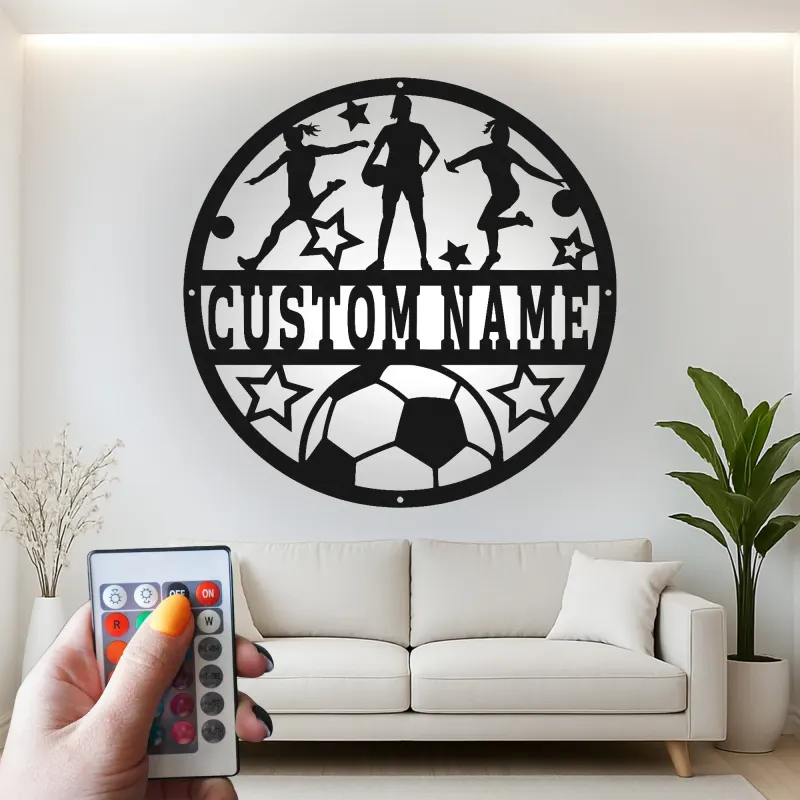 Panneau LED personnalisé pour équipe de football | Décoration murale en métal sur mesure pour filles | Cadeau pour joueuse ou entraîneuse