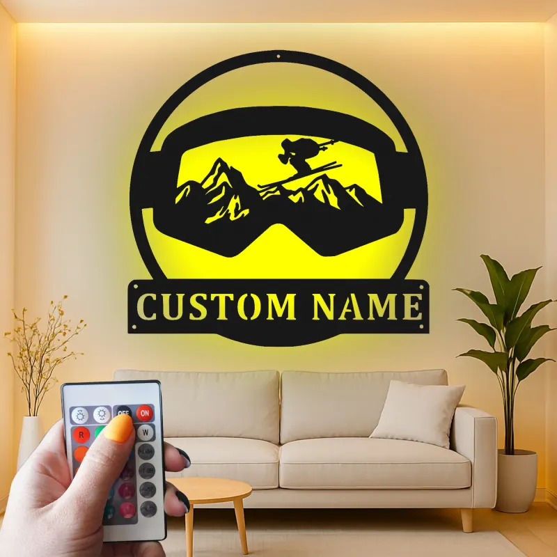 Custom Ski Goggles Led Light Metal Wall Art Personalized Skiing Gift for Him Ski Lodge Decor