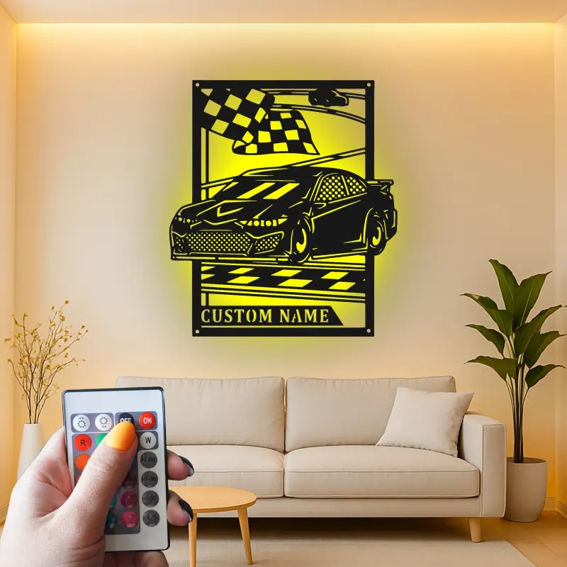 Cartel de metal personalizado de coche con luces LED | Señal de garaje personalizada | Decoración de man cave | Regalo para entusiastas de coches