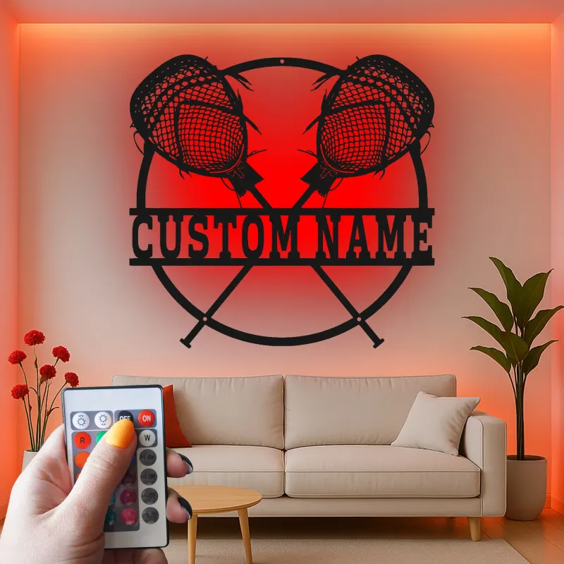 Personalisierte Lacrosse-Sticks LED-Leuchte | Personalisiertes Metallschild | Sportdekoration für Spieler, Trainer & Jugendzimmer