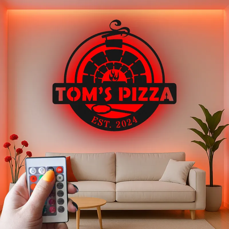 Cartel de metal LED personalizado de horno de pizza, regalo para amantes de la pizza, decoración de cocina