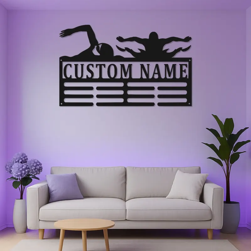 Custom Swimmer LED Medal Hanger | Personalized Metal Wall Art | Swim Team Gift | Athletic Display Decor