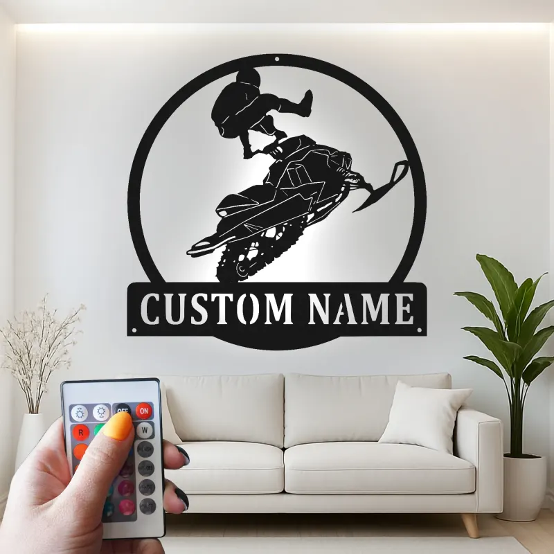 Custom Snowmobile Metal Sign | Personalized LED Wall Art for Rider | Extreme Sports Garage Decor & Man Cave Gift