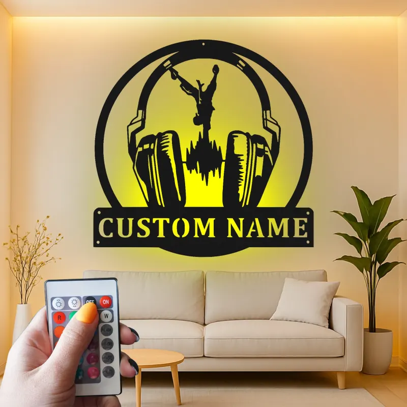 Personalisierte Breakdancer Kopfhörer LED Licht Metall-Wandkunst für Musikliebhaber – Geschenk für Schlafzimmer oder Studio