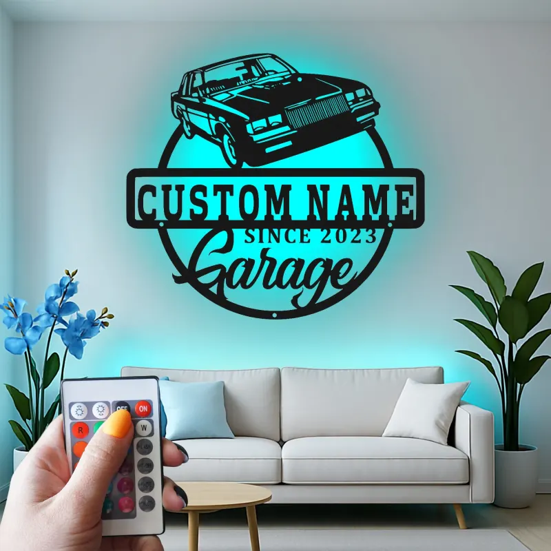 Insegna in metallo personalizzata con luce LED per auto classiche - Regalo per appassionati di auto, decorazione per garage