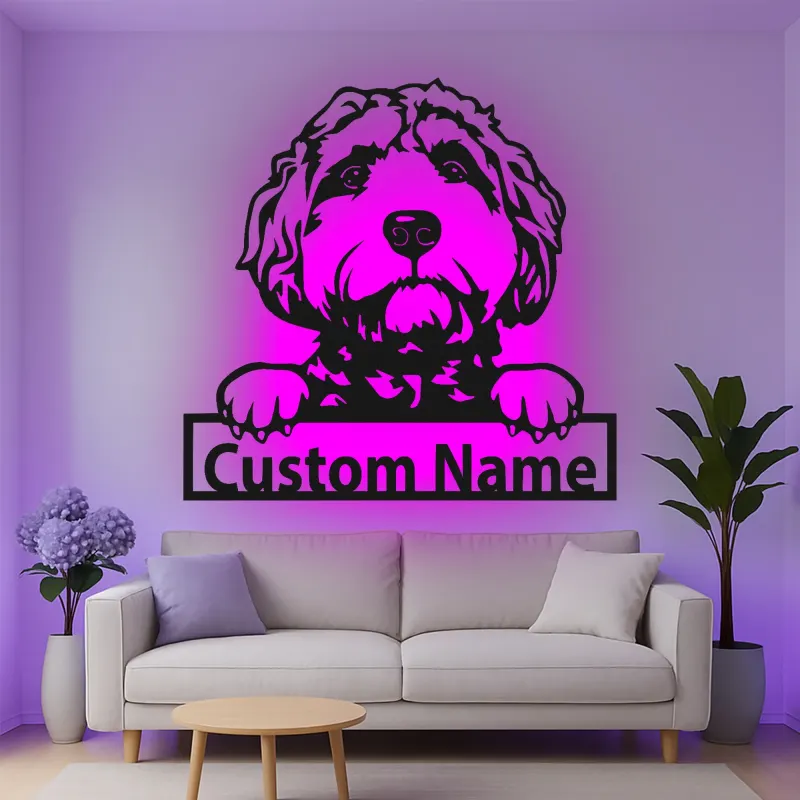 Custom Labradoodle Led Light Metal Wall Art Personalized Dog Lover Gift Living Room Pet Decor 1