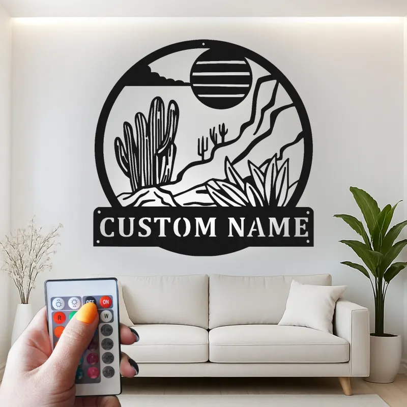 Décoration murale en métal personnalisée Paysage désertique avec rétroéclairage LED Cadeau pour les amoureux de la nature Décor de salon ou de bureau