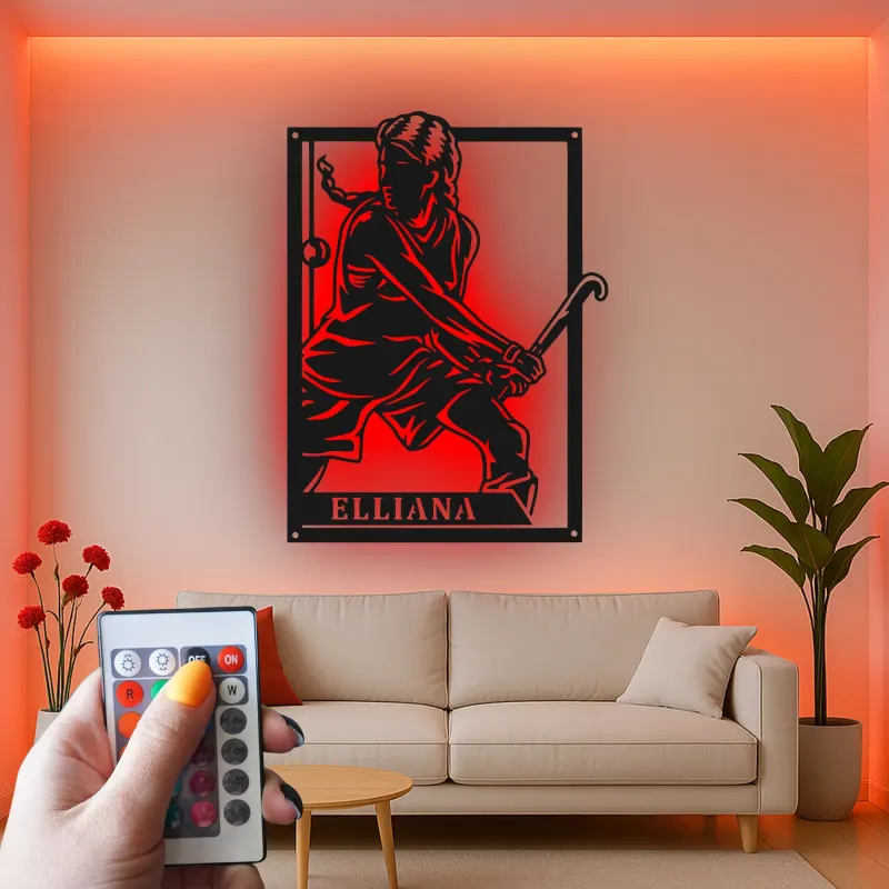 Custom Field Hockey Sign | Personalized LED Metal Wall Art | Athlete Name Decor for Girls Room | Sports Gift