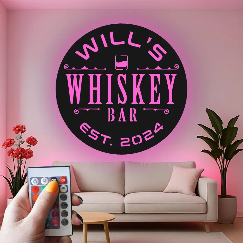 Cartel de metal personalizado con luz LED para bar de whisky, regalo personalizado para amantes del whisky, decoración de bar en casa
