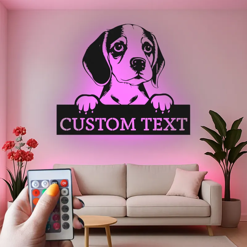 Custom Beagle Led Light Metal Wall Art Personalized Dog Lover Gift Living Room Pet Decor 4