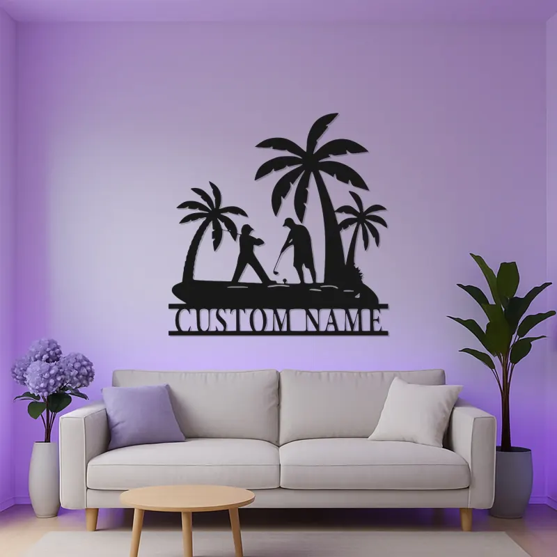 Custom Golf LED Sign | Personalized Metal Wall Art for Man Cave | Tropical Golfer Gift for Dad | Home Bar Decor