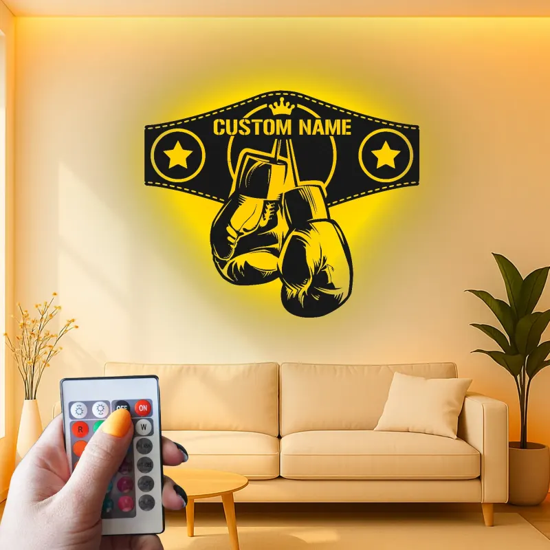 Insegna in metallo personalizzata con cintura di campione di boxe e luce LED regalo unico per pugili decorazione per palestra o man cave