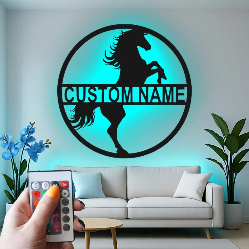 Cartel LED de caballo personalizado | Decoración mural ecuestre personalizada | Decoración para establo y granero | Regalo para amantes de los caballos