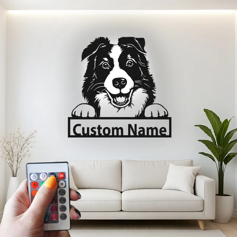 Cartel de metal LED personalizado de Border Collie, regalo para amantes de los perros, decoración para la sala de estar